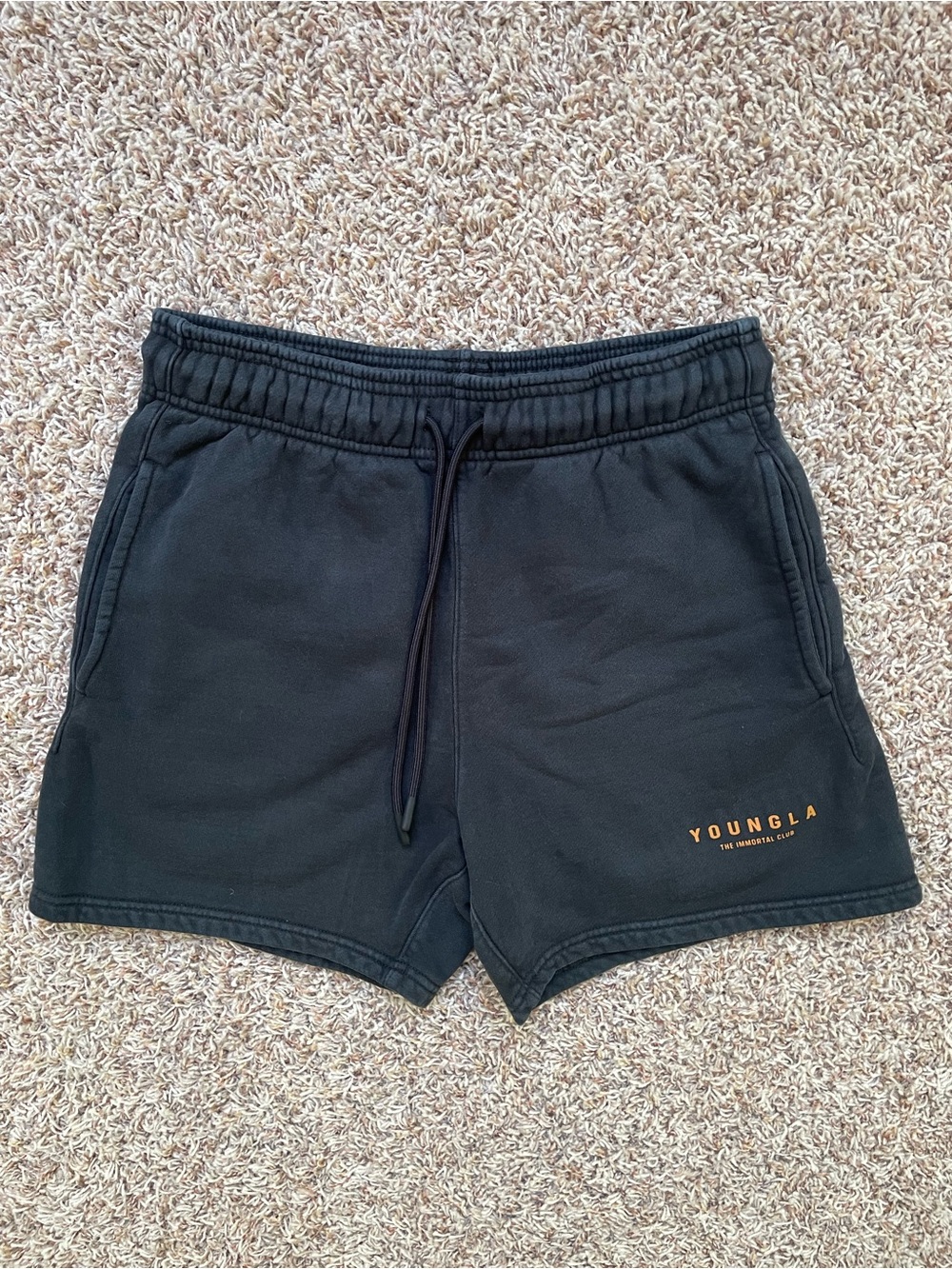 Young LA Black Drawstring Gym Sweat Shorts Pockets Men Size M Workout Like New